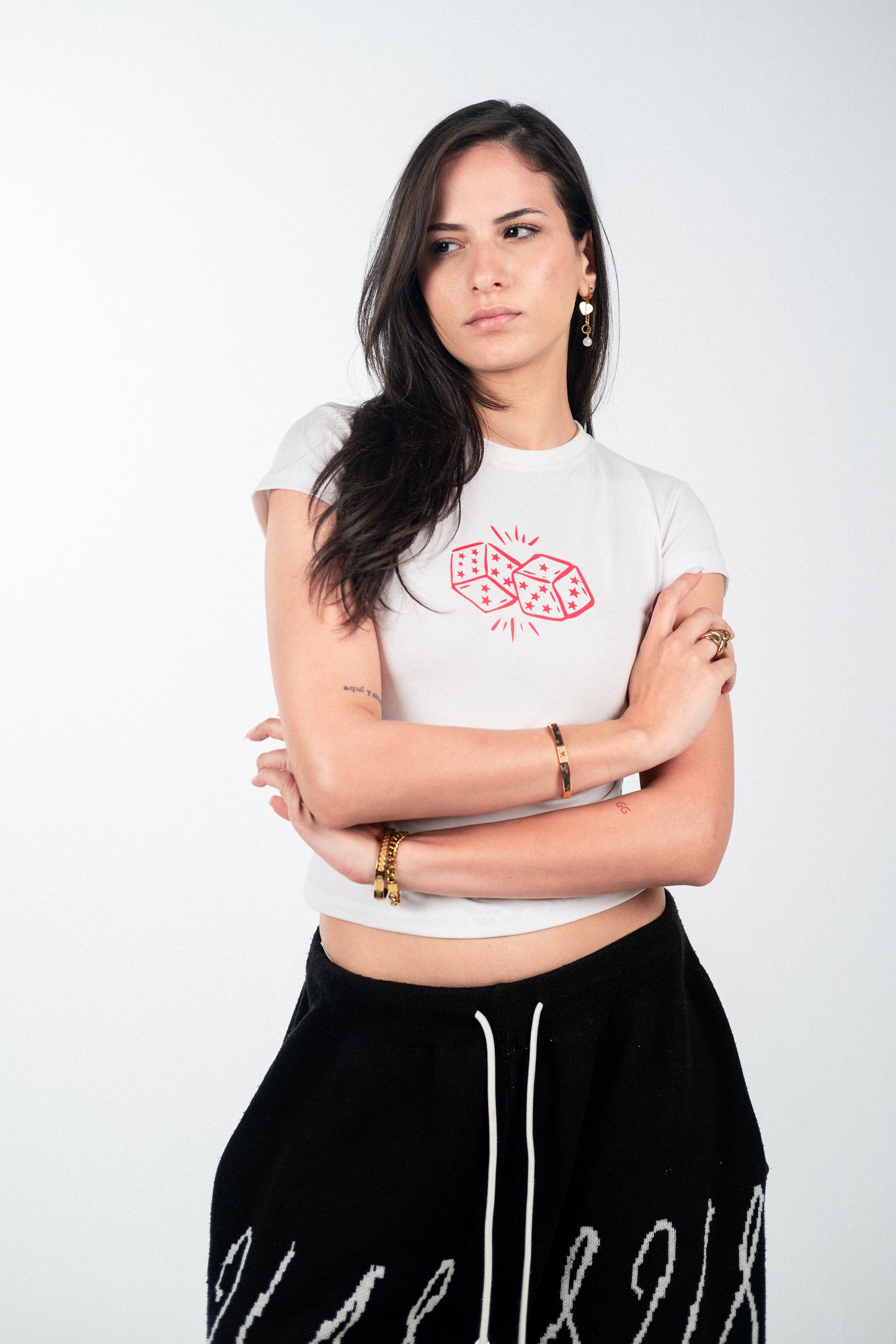 White Red Dice Baby Tee