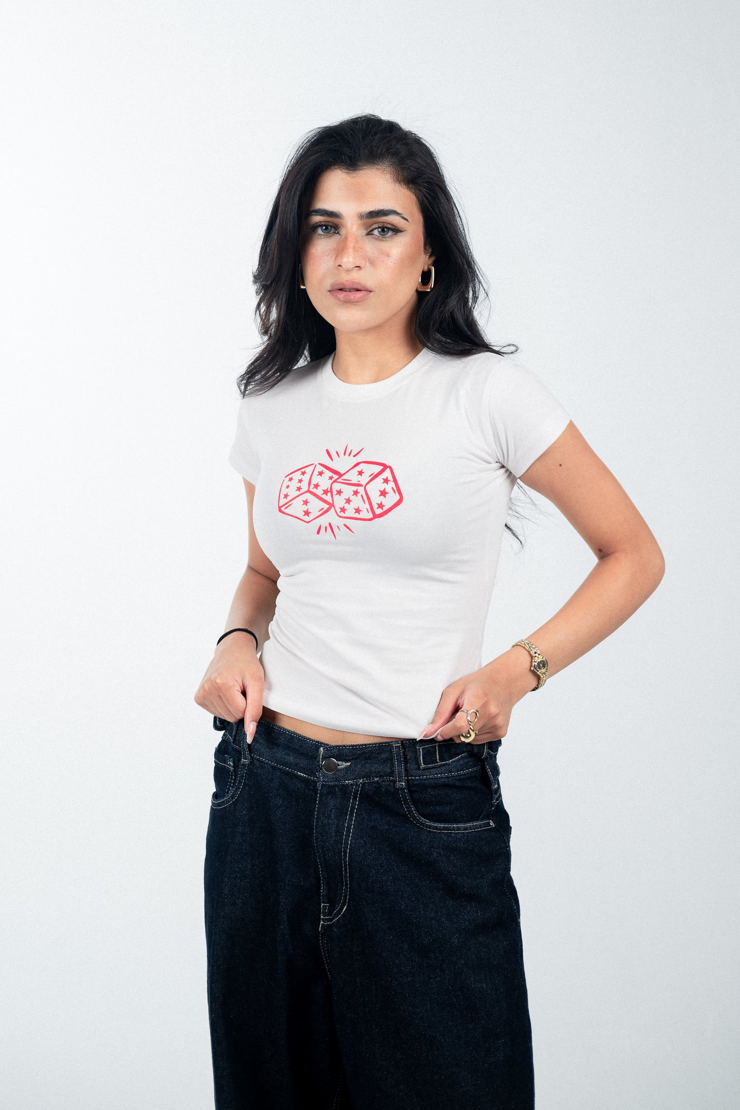 White Red Dice Baby Tee