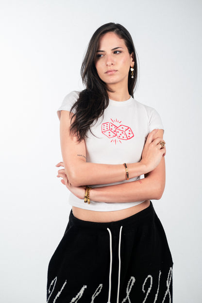 White Red Dice Baby Tee