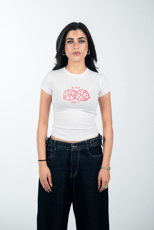 White Red Dice Baby Tee