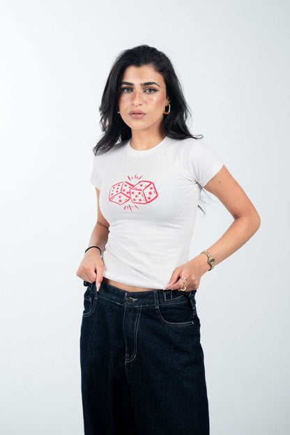 White Red Dice Baby Tee