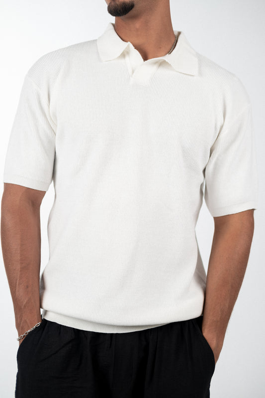 White Knitted Polo