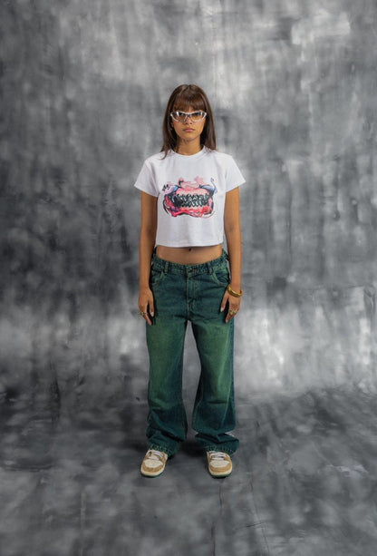 White Cropped Cavity Teeth Tee