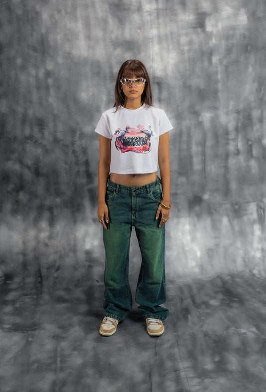 White Cropped Cavity Teeth Tee