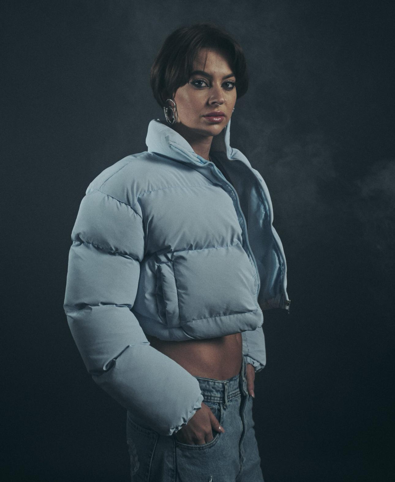Baby Blue Puffer Cropped